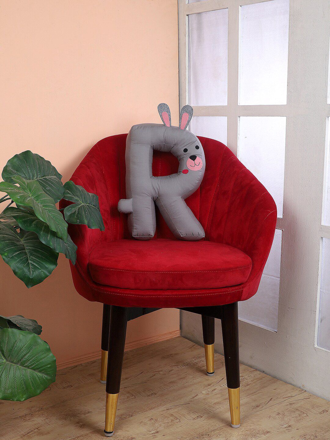 My Gift Booth Grey & Pink R Alphabet Shape Cotton Cushion Price in India