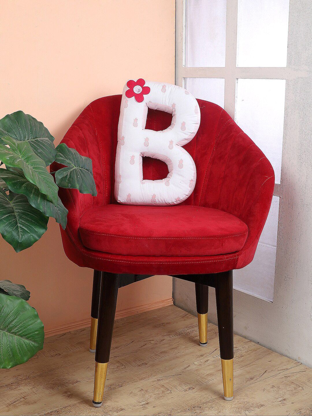 My Gift Booth Pink & White B Alphabet Shape Pineapple Printed Cotton Cushion Price in India