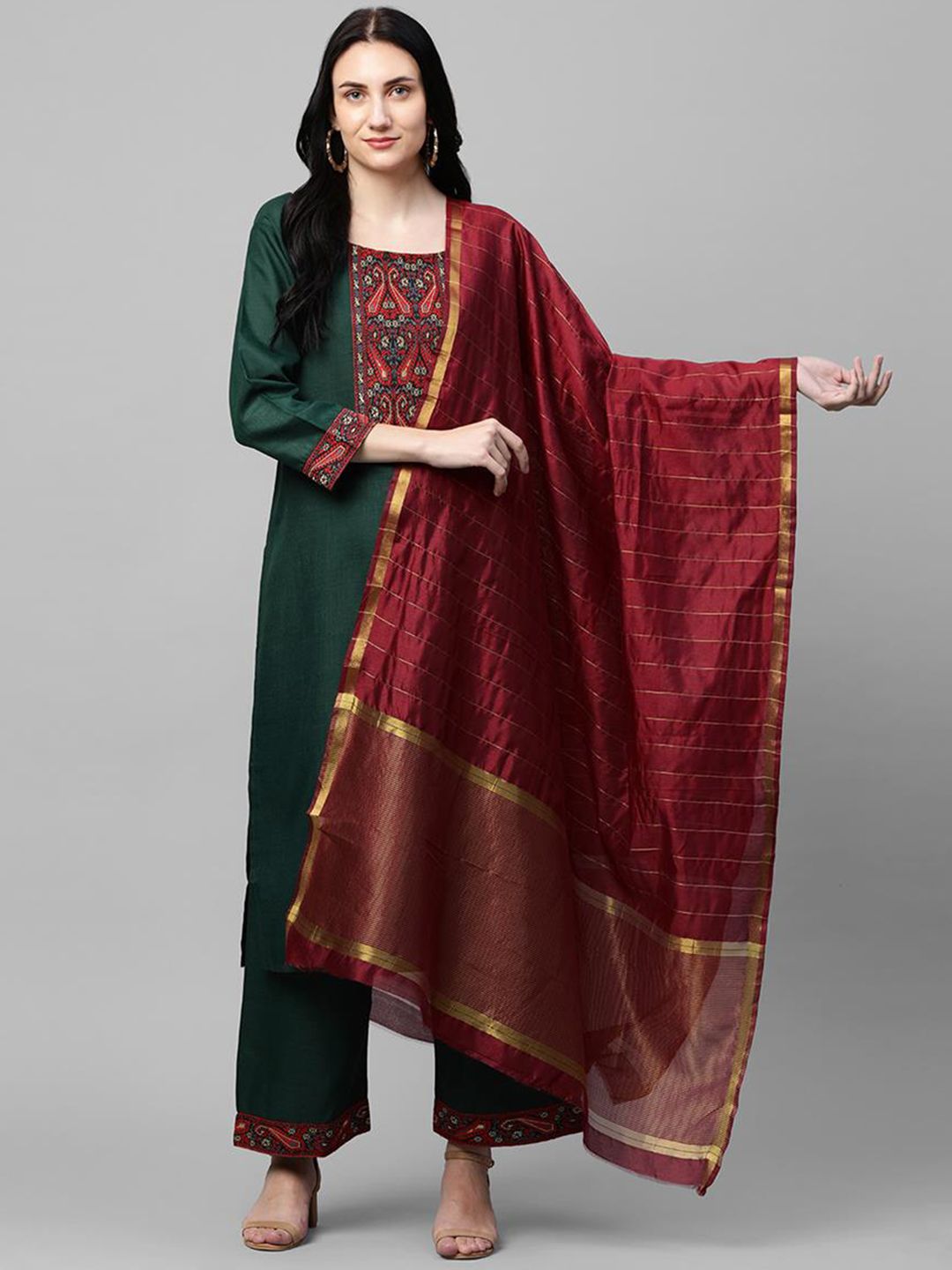 KALINI Women Green Kurta with Palazzos & With Dupatta Price in India