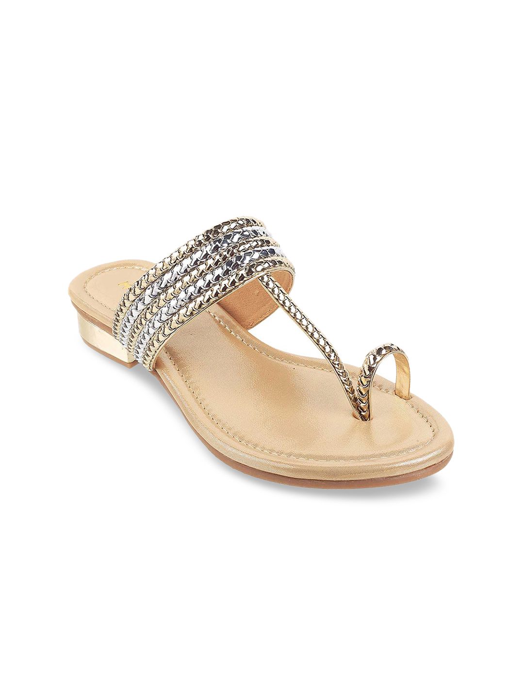 Mochi Gold-Toned Textured One Toe Flats Price in India