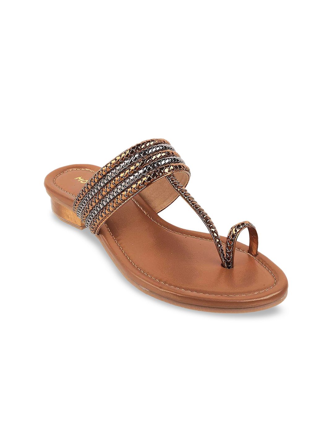 Mochi Gold-Toned Textured Block Sandals Price in India