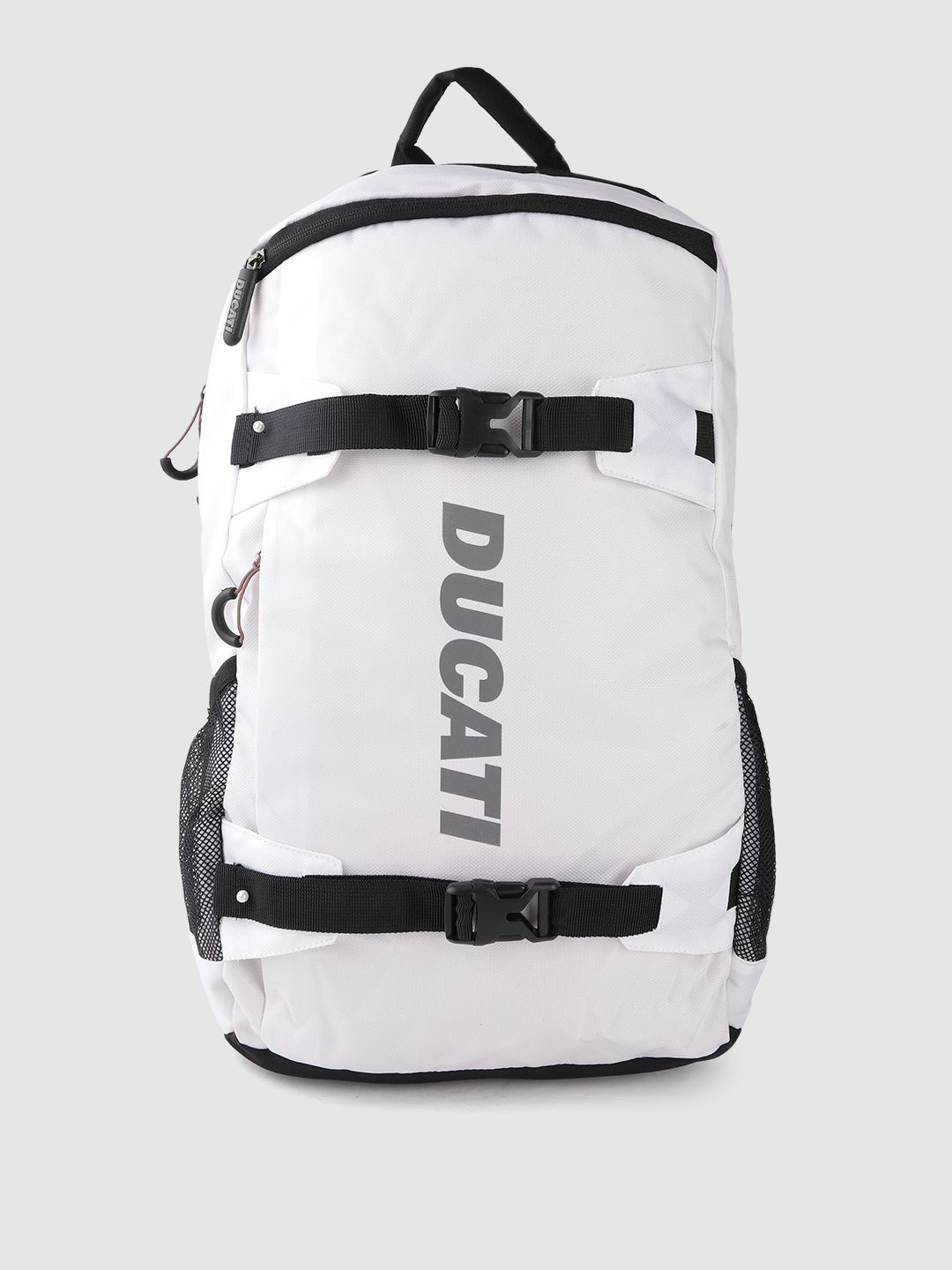 Ducati Unisex White & Black Brand Logo Print Backpack Price in India
