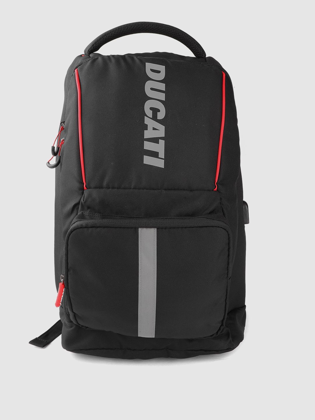 Ducati Unisex Black Brand Logo Print Multi-Utility 18 Inch Laptop Backpack with Rain Cover Price in India