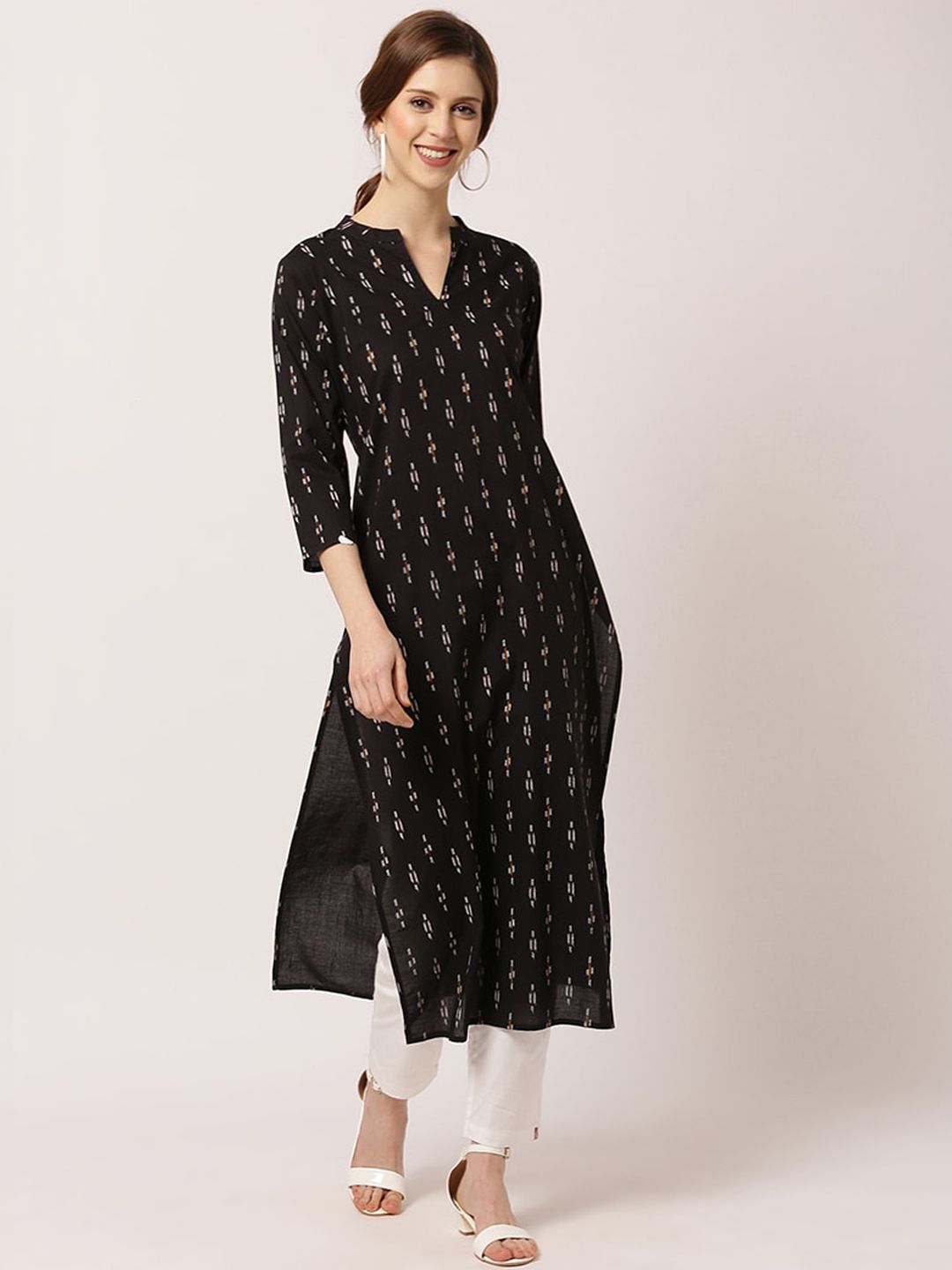 THE NKS PLUS Women Black Geometric Kurta Price in India