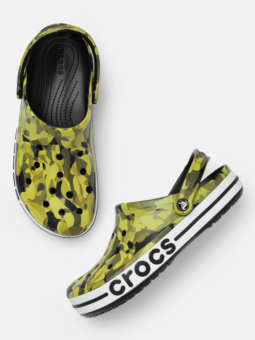 Crocs Unisex Black & Green Bayaband Bubble Camouflage Printed Daily Croslite Clogs Price in India