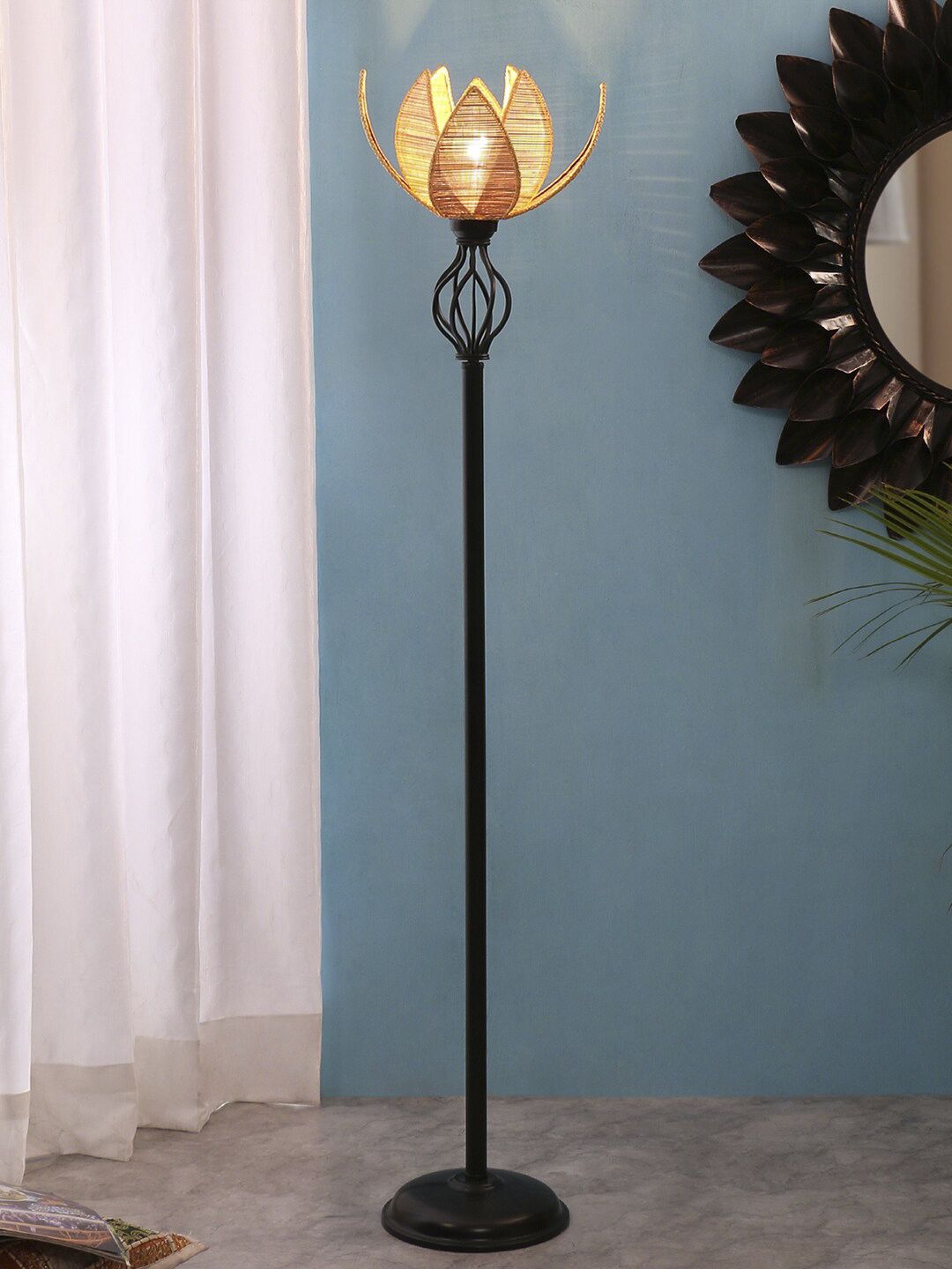 Devansh Beige & Black Wrought Iron Floor Lamp Price in India