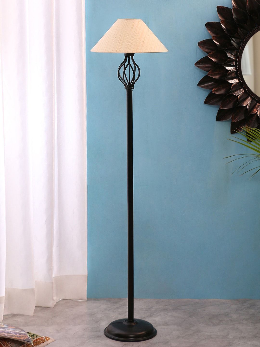 Devansh Off White Basket Stick Pipe Wrought Iron Floor Lamp Price in India