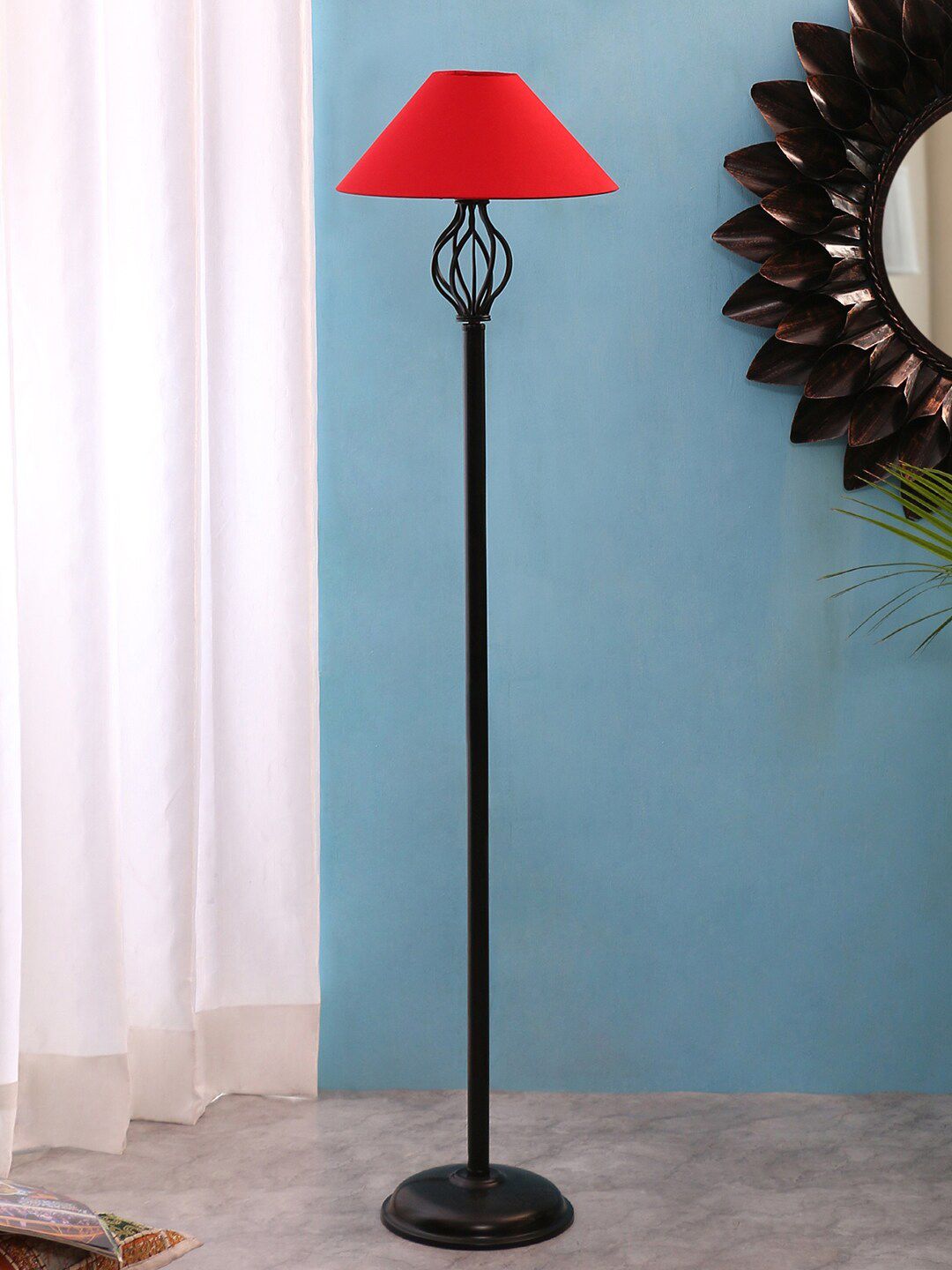 Devansh Red & Black Wrought Iron Floor Lamp Price in India