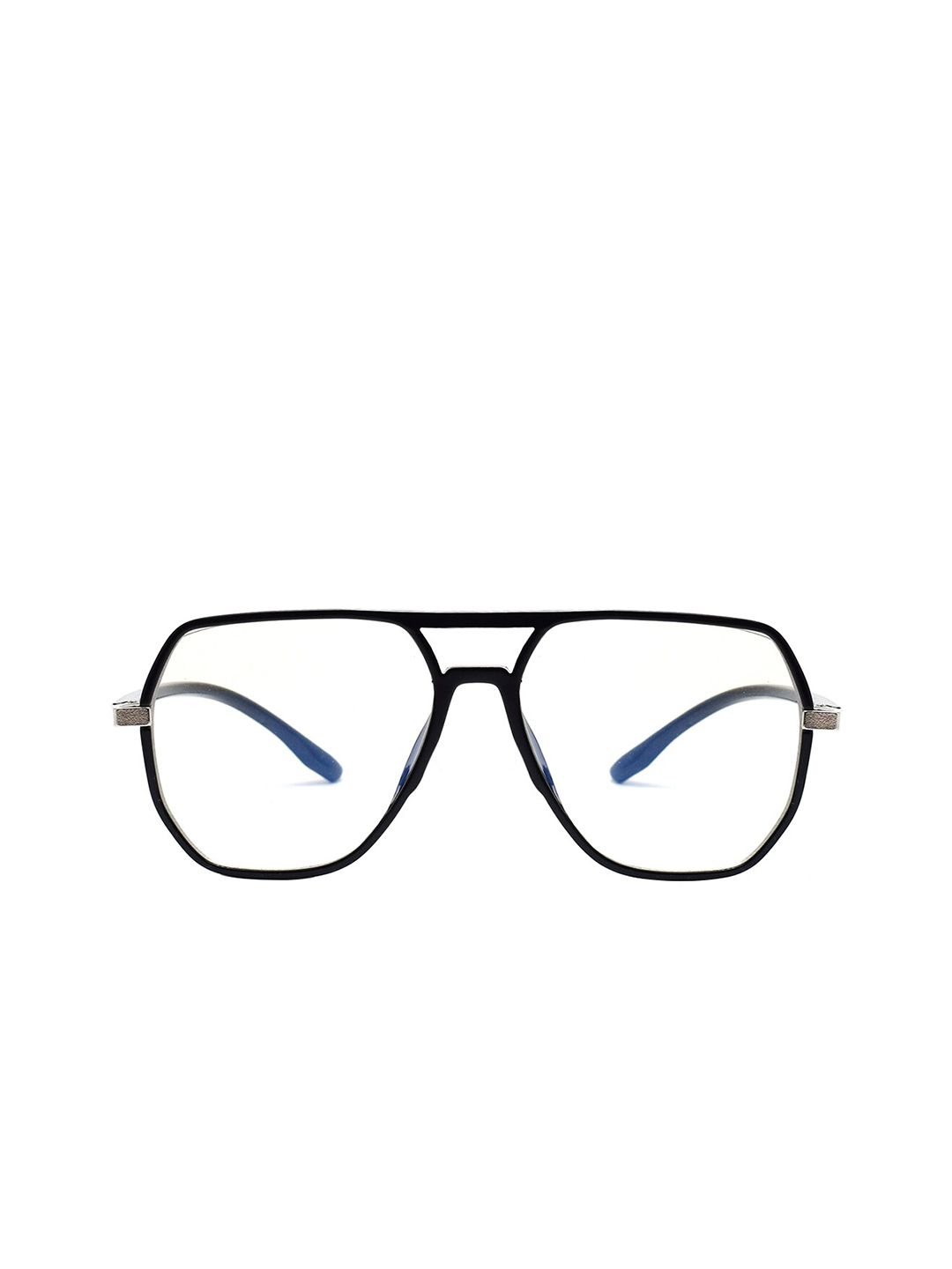 Peter Jones Eyewear Unisex Black Solid Blue Light Blocking Aviator Frames AG20508B Price in India