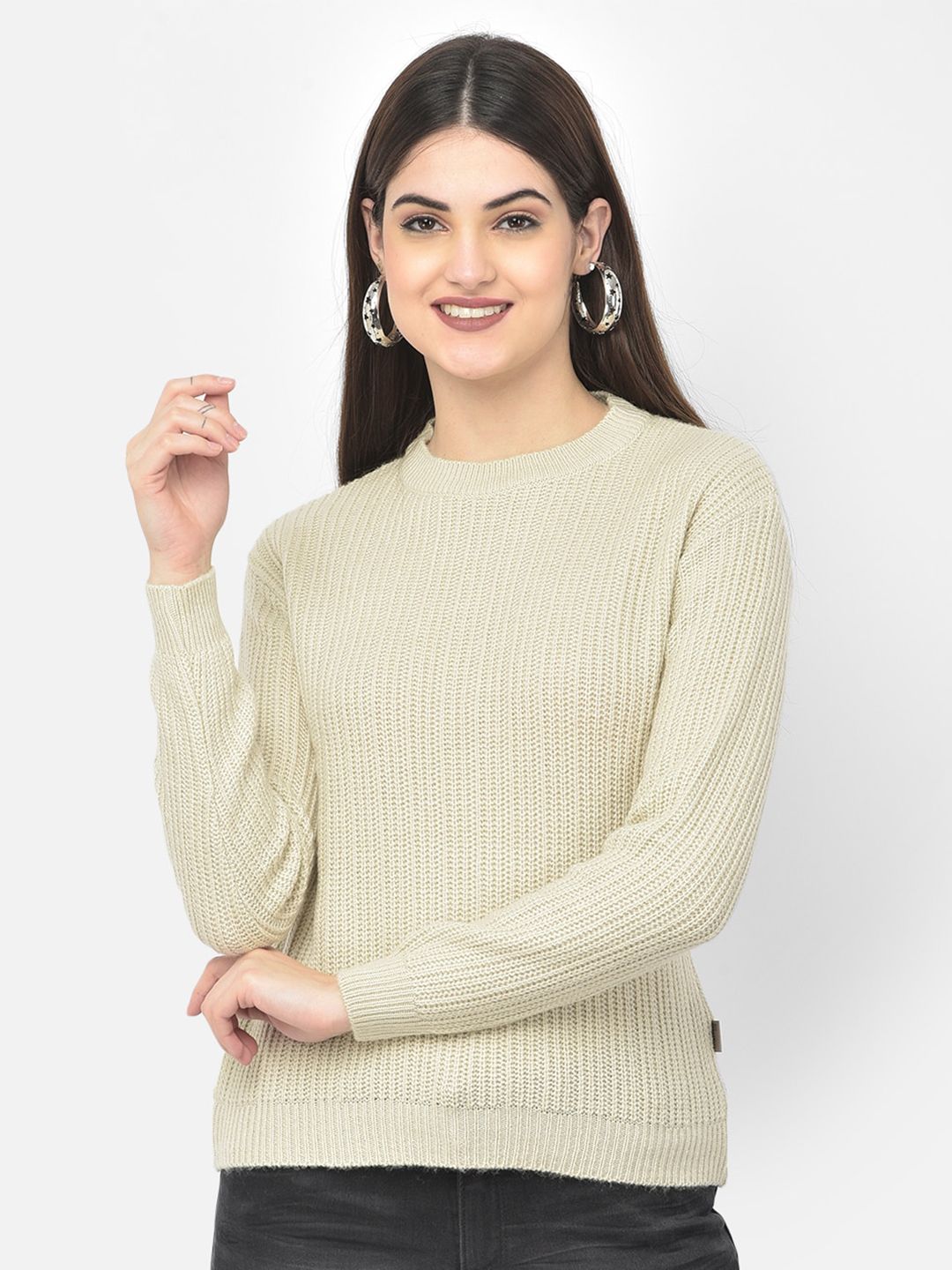 Crimsoune Club Women Beige Pullover Sweater Price in India