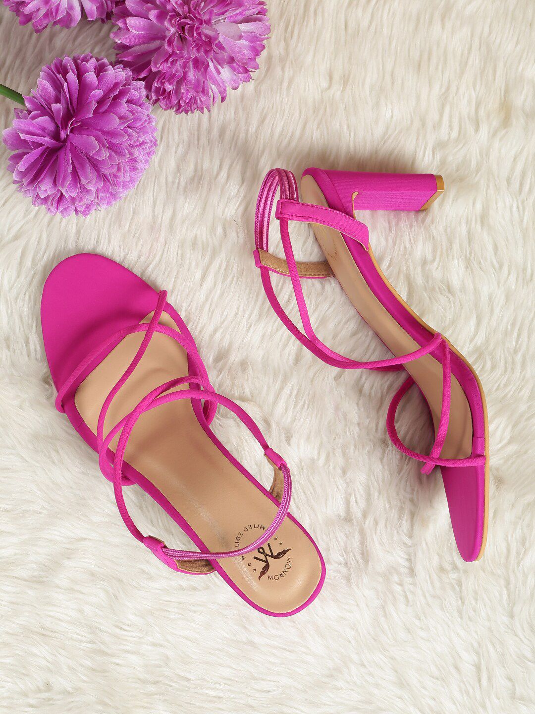 Monrow Pink Colourblocked PU Party Block Sandals Price in India