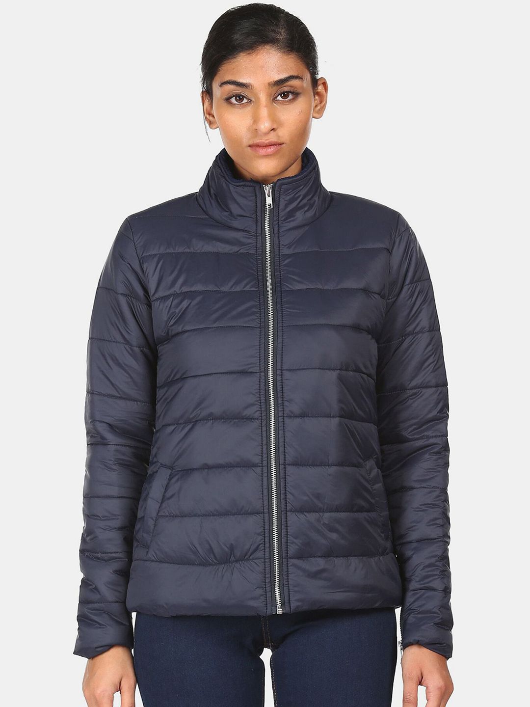 Sugr Women Navy Blue Puffer Jacket Price in India