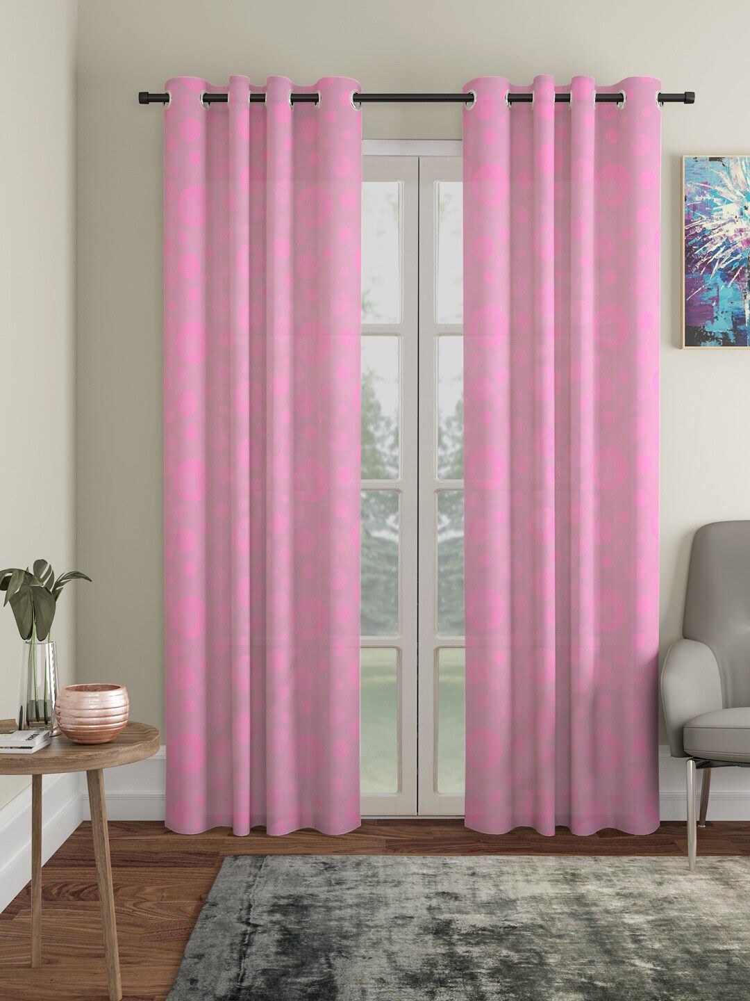 HOSTA HOMES Pink Set of 2 Door Curtain Price in India