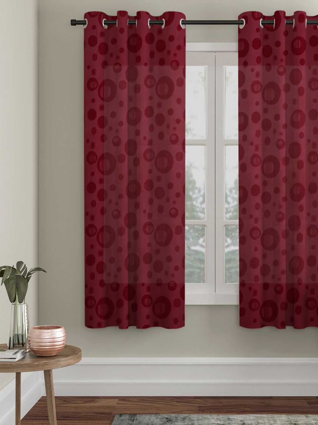 HOSTA HOMES Maroon Abstract Window Curtain Price in India