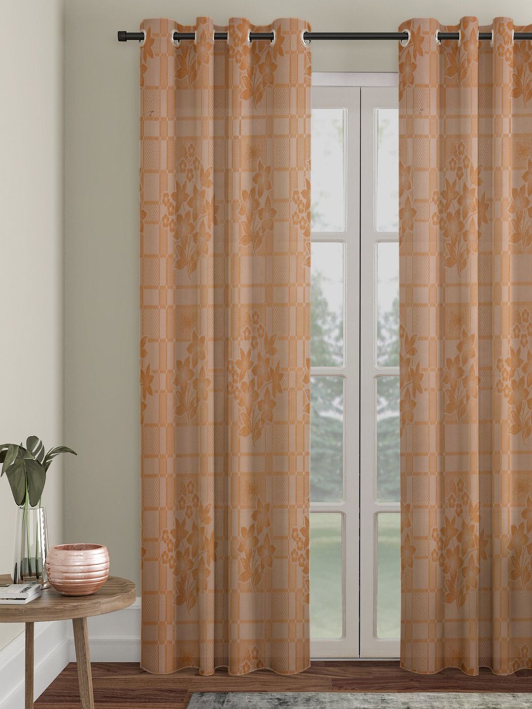 HOSTA HOMES Brown Floral Door Curtain Price in India