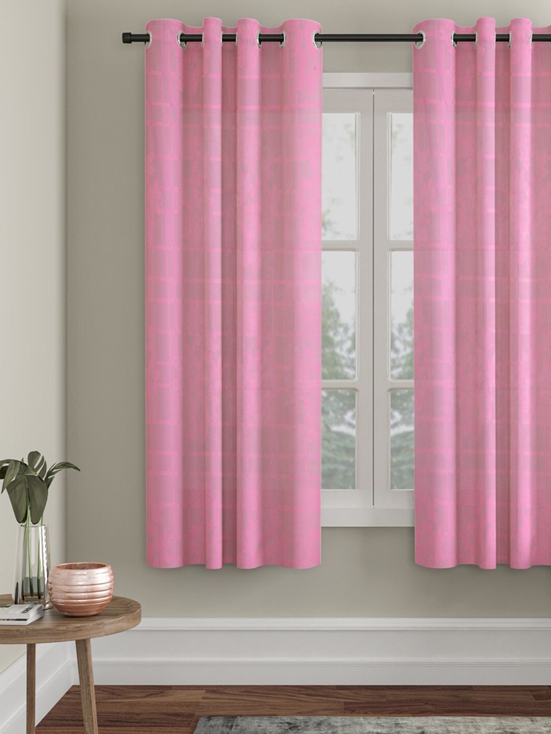 HOSTA HOMES Pink Floral Window Curtain Price in India