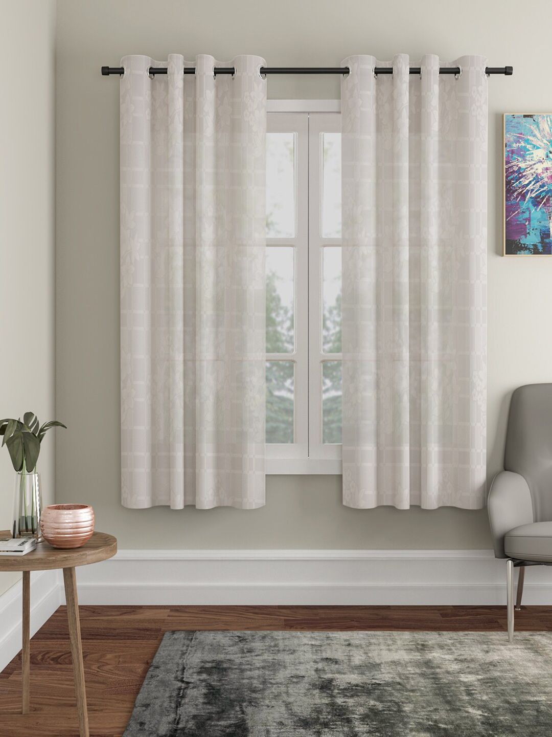 HOSTA HOMES Pack Of 2 Cream-Coloured Self Design Window Curtains Price in India