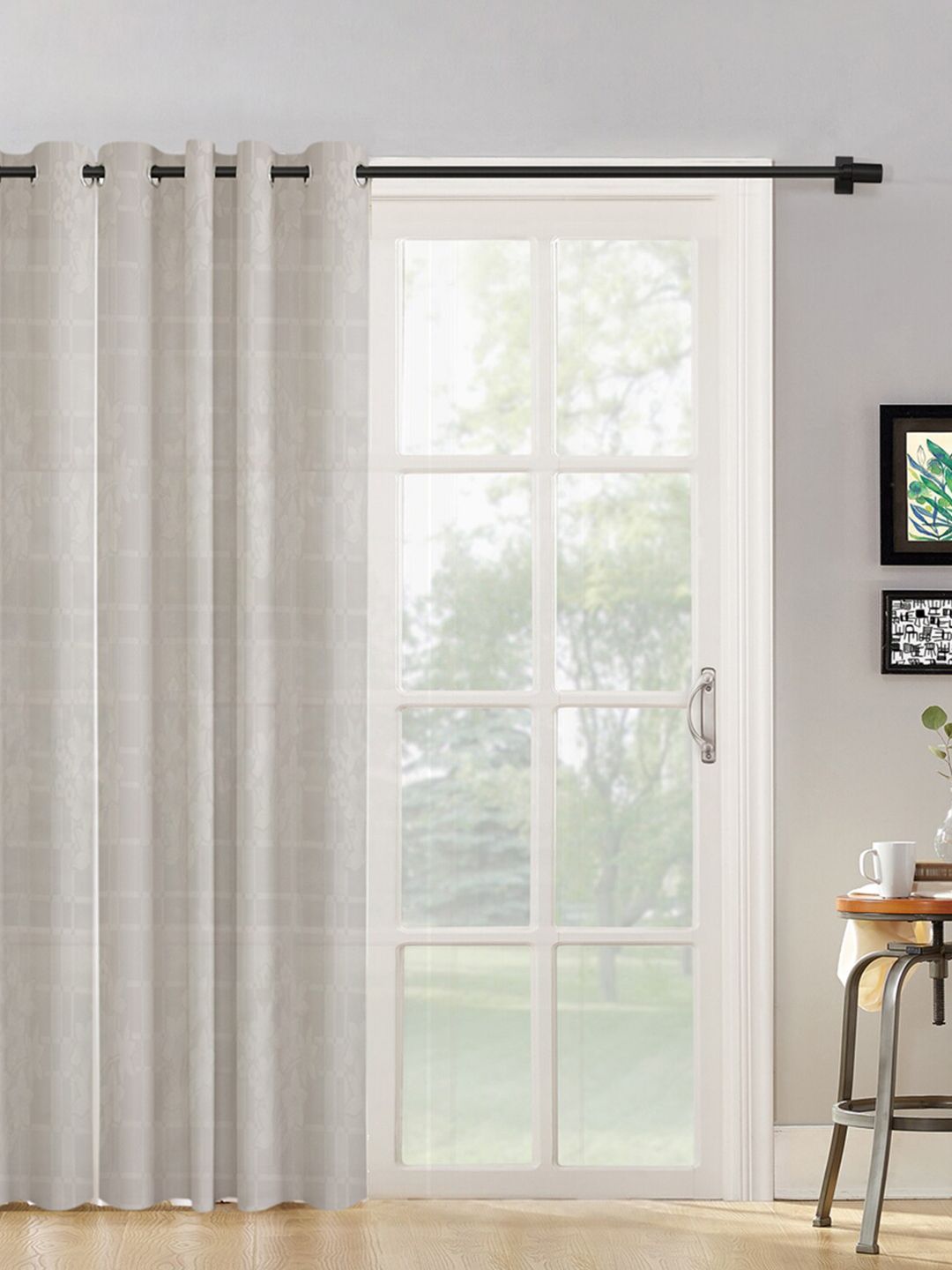 HOSTA HOMES Cream-Coloured Self Design Long Door Curtain Price in India