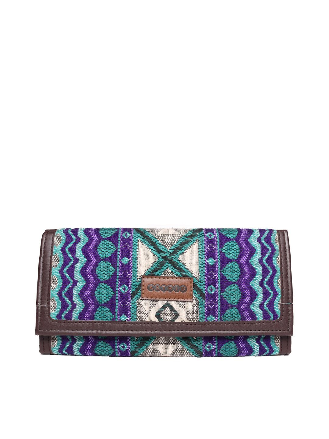 ASTRID Women Blue & Green Geometric Textured Canvas Envelope Price in India