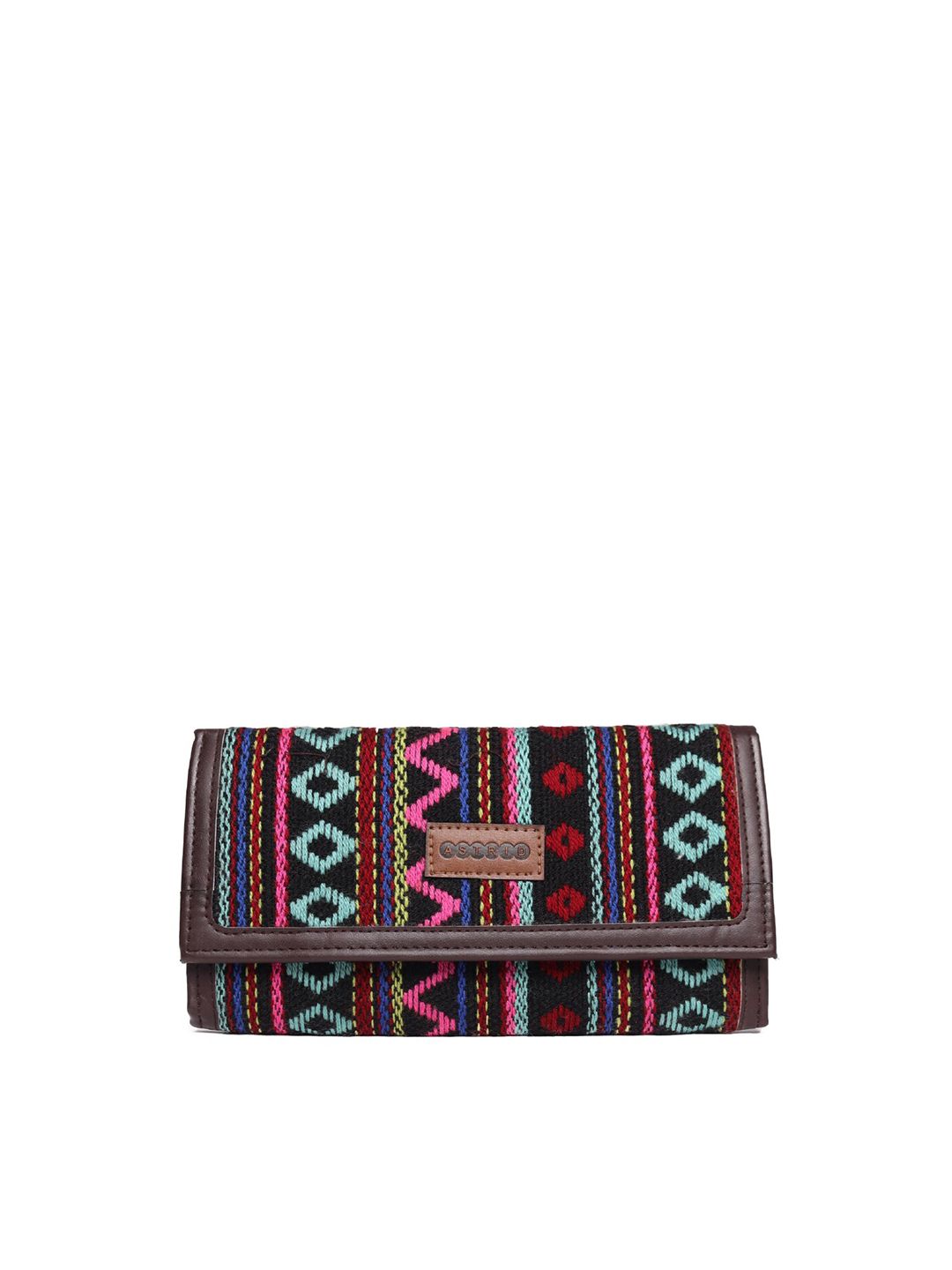 ASTRID Women Black & Brown Ethnic Motifs Textured Canvas Two Fold Wallet Price in India