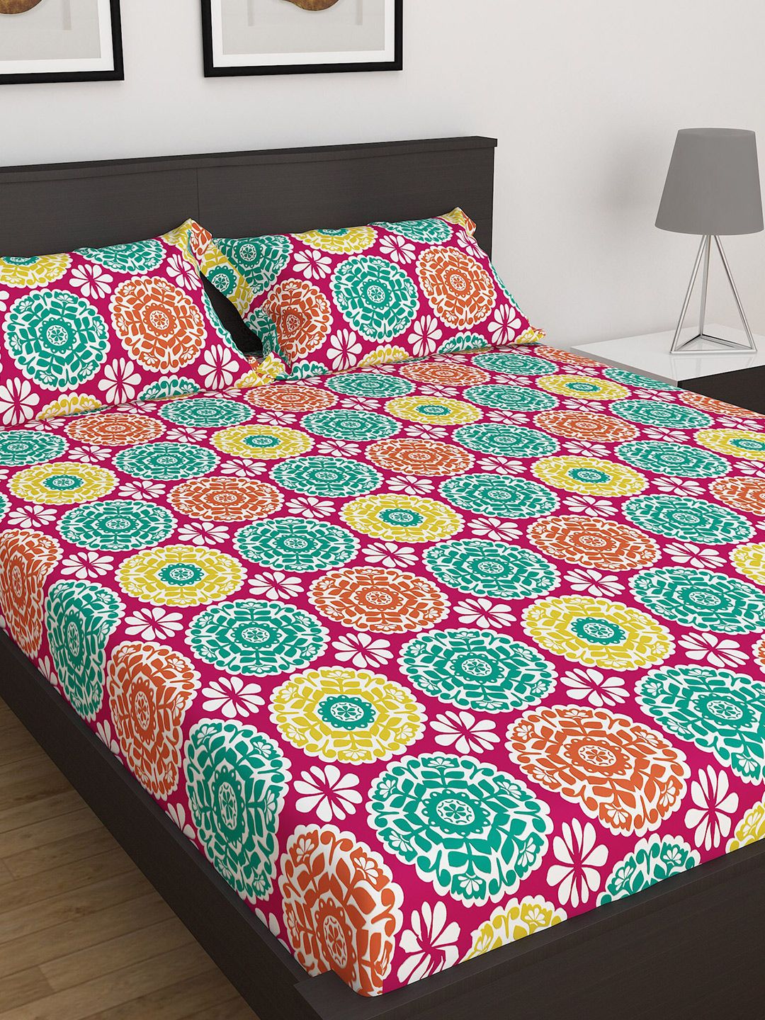 Home Centre Multicoloured Dallas 3 Piece Printed Cotton Double Bedsheet Set Price in India