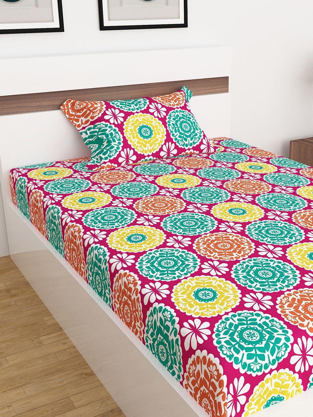 Home Centre 2Pcs Dallas Multicolour Printed Cotton Single Bedsheet Set Price in India