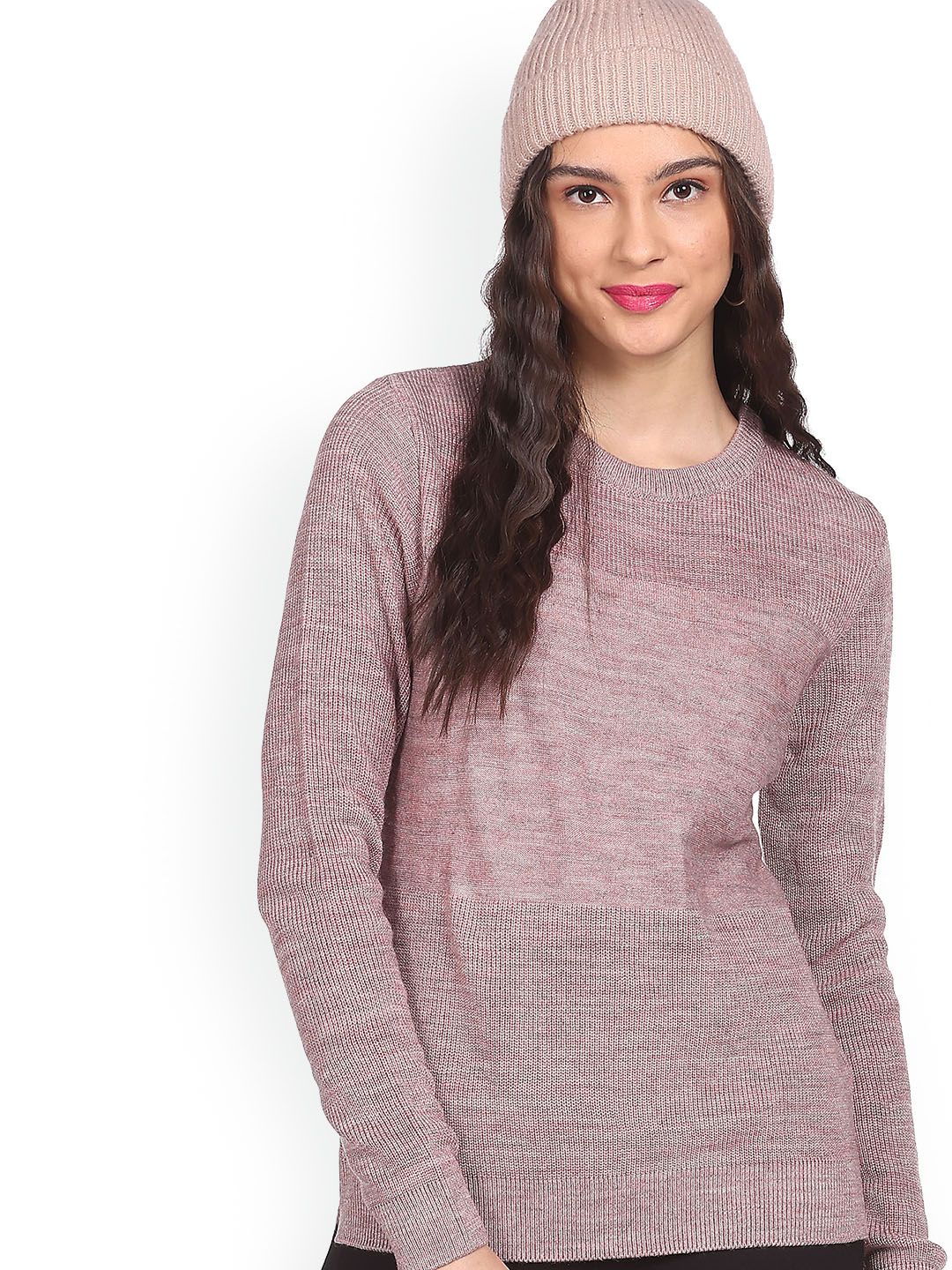 Sugr Women Mauve Round Neck Solid Sweater Price in India