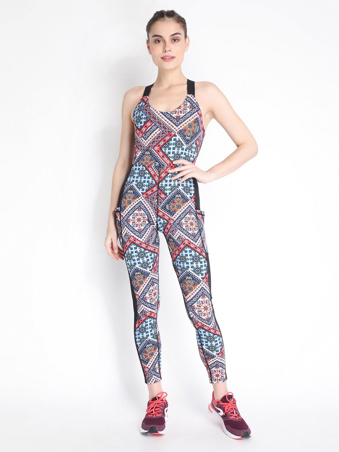 Chkokko Multicoloured Printed One-Piece Yoga Workout Basic Jumpsuit Price in India