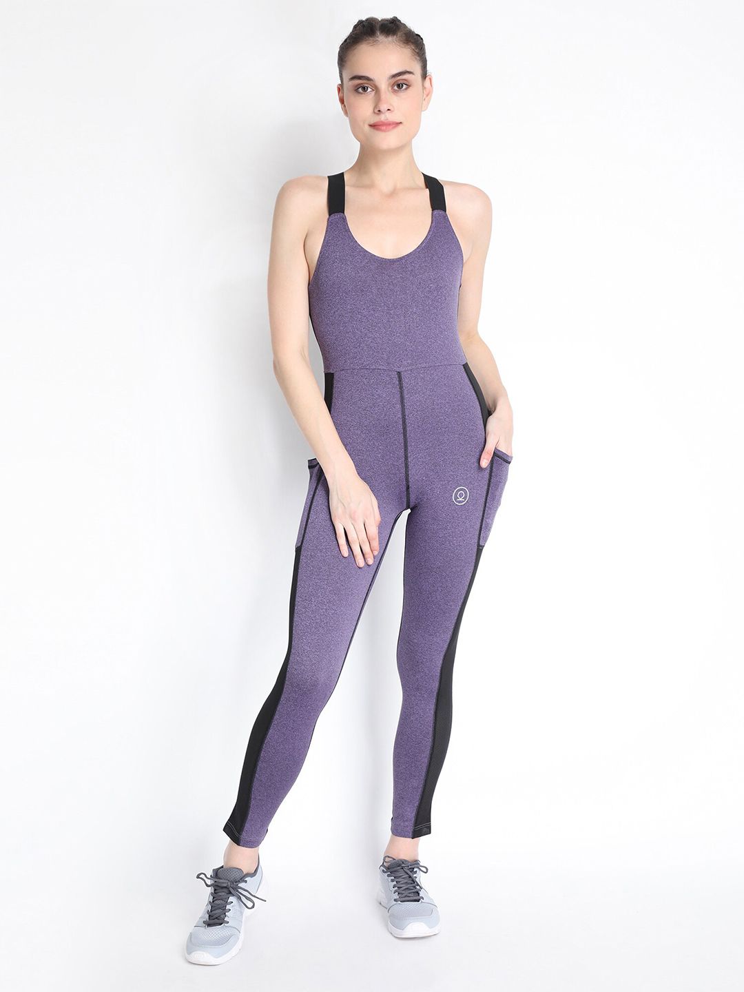 Chkokko Purple & Black One-Piece Yoga Workout Basic Jumpsuit Price in India