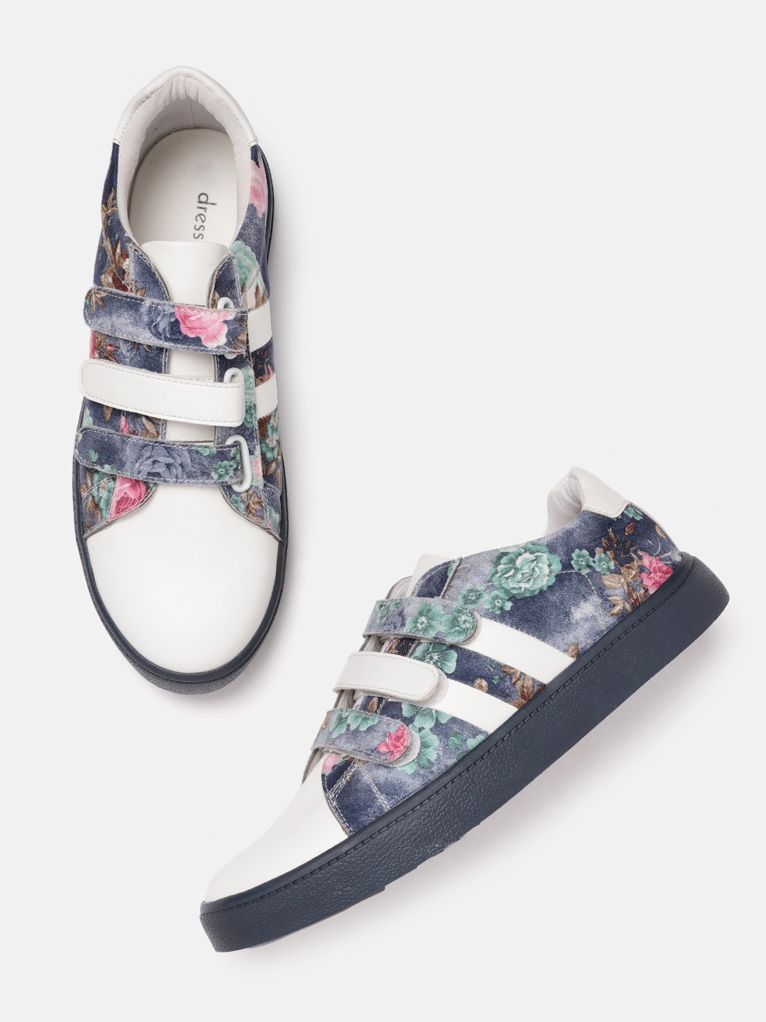 DressBerry Women Navy Blue & Green Floral Print Sneakers Price in India