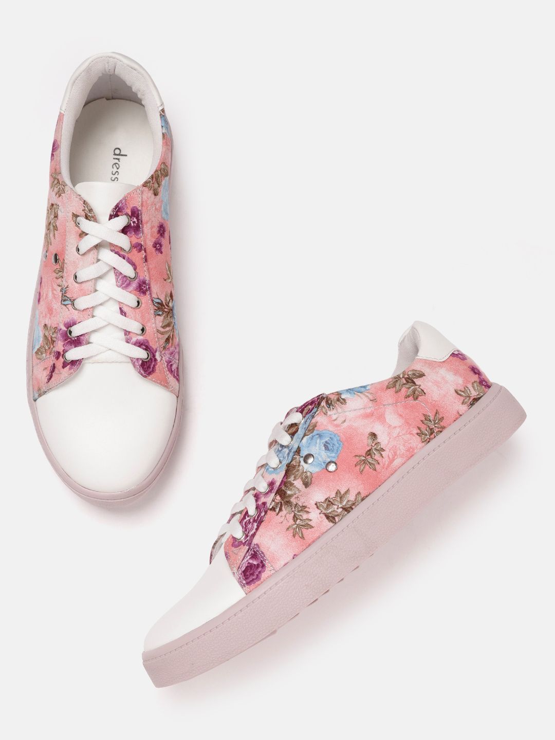 DressBerry Women Peach-Coloured & Magenta Floral Print Sneakers Price in India
