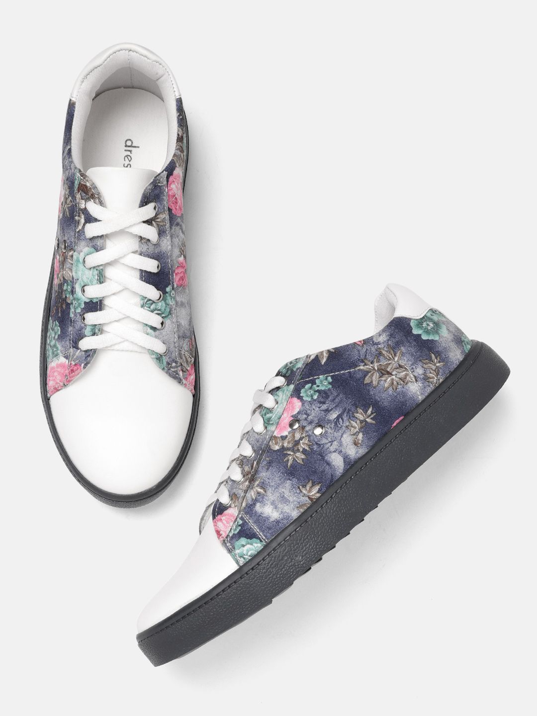DressBerry Women Navy Blue & Green Floral Print Sneakers Price in India