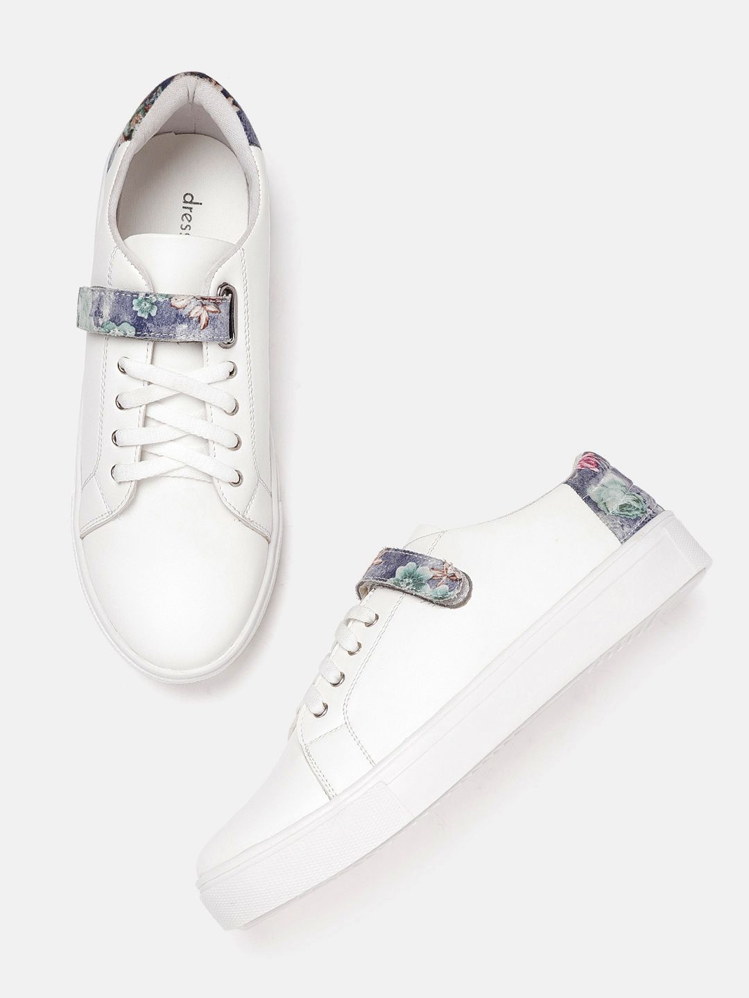DressBerry Women White & Navy Floral Print Detail Sneakers Price in India