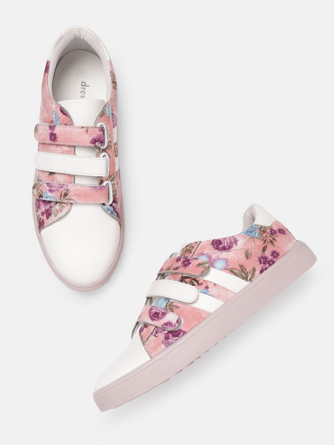 DressBerry Women Peach-Coloured & Magenta Floral Print Sneakers Price in India