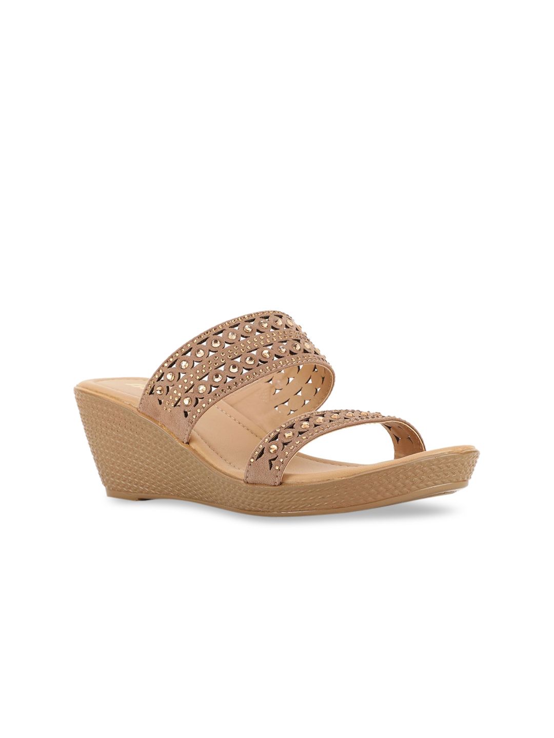 Bata Woman Beige Laser Cuts Wedge Sandals Price in India