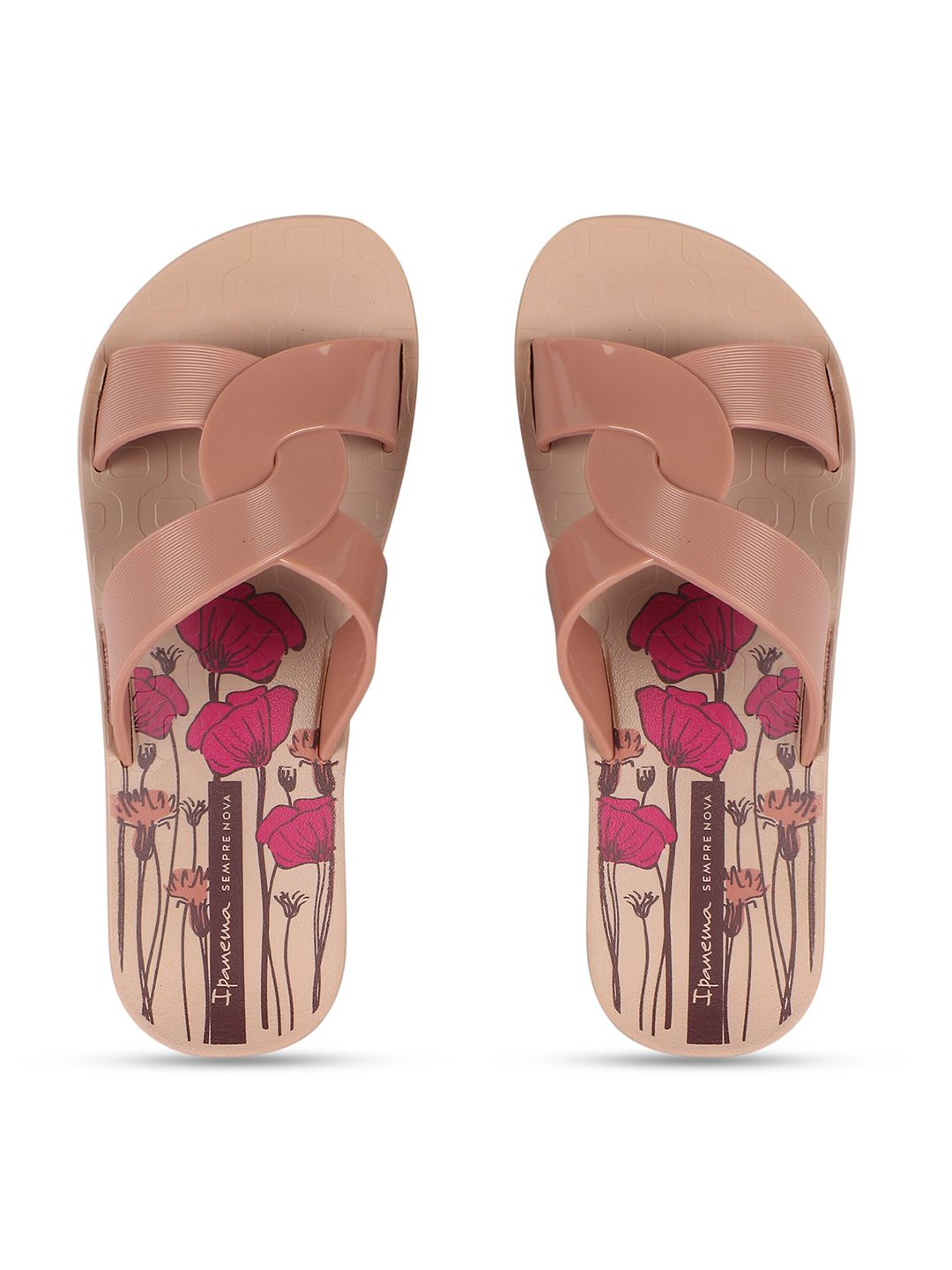 iPanema Women Beige & Pink Printed Sliders Price in India