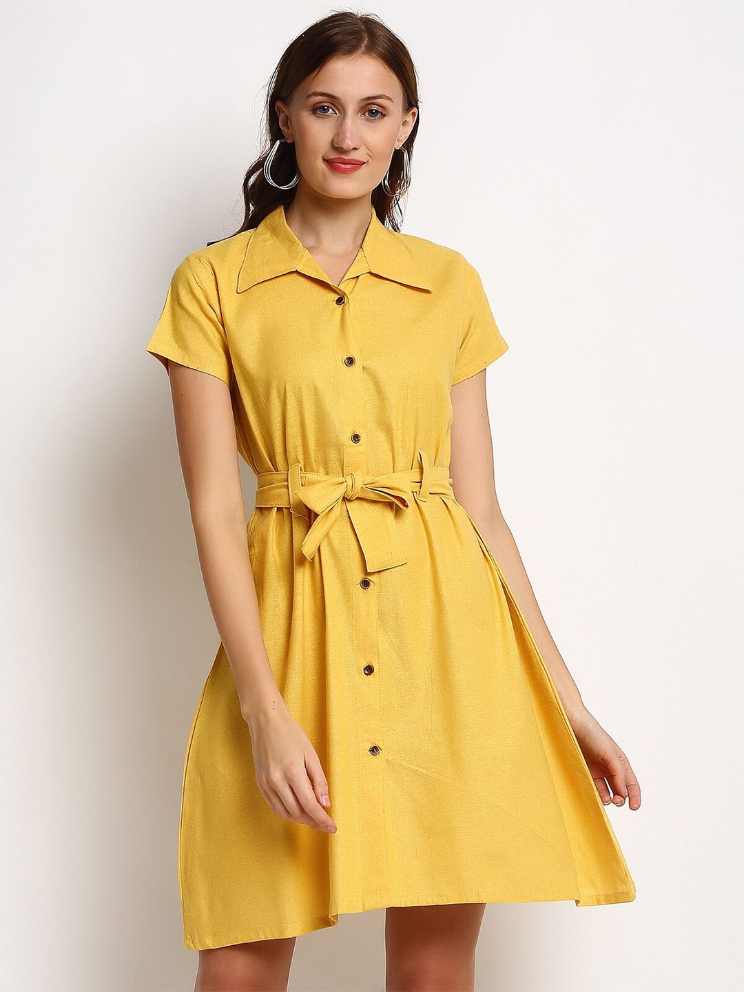 Enchanted Drapes Yellow Shirt Dress Price in India