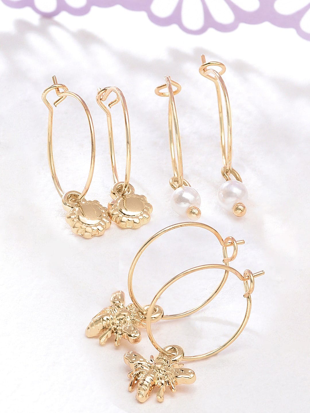 Accessorize London Women's Gold Set Of 3 Bugs Hoop Earring Pack Price in India