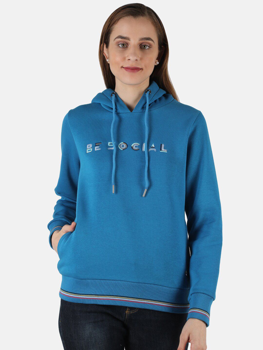 Monte Carlo Women Blue Hooded Sweatshirt Price in India