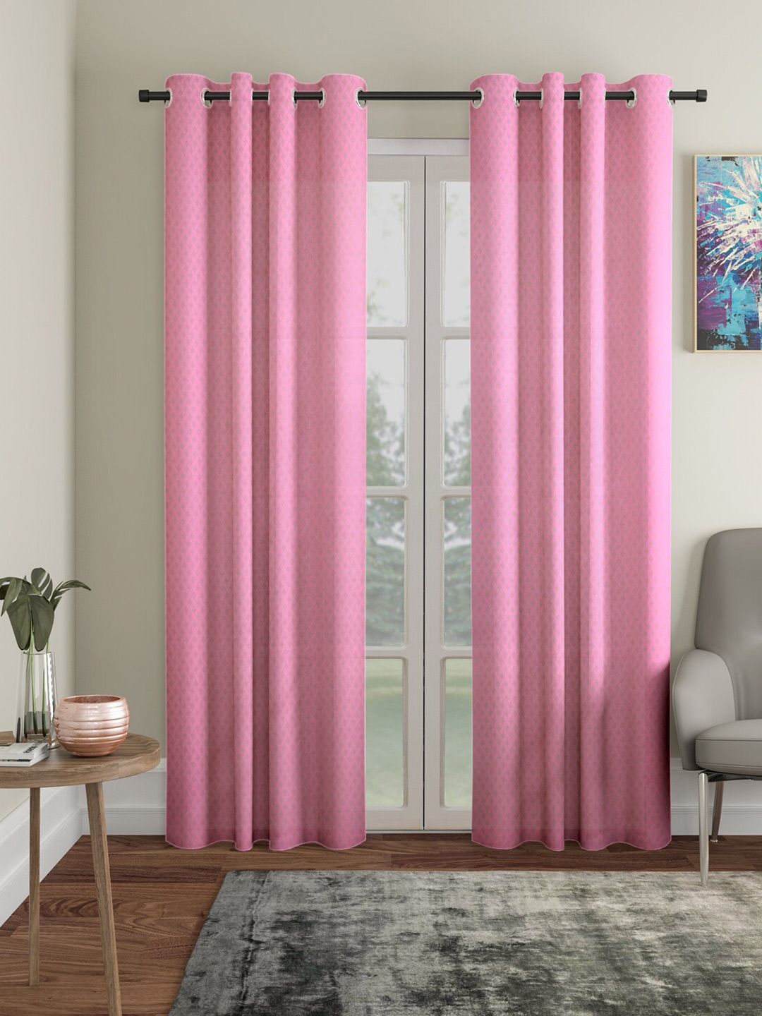 HOSTA HOMES Pink Set of 2 Door Curtain Price in India