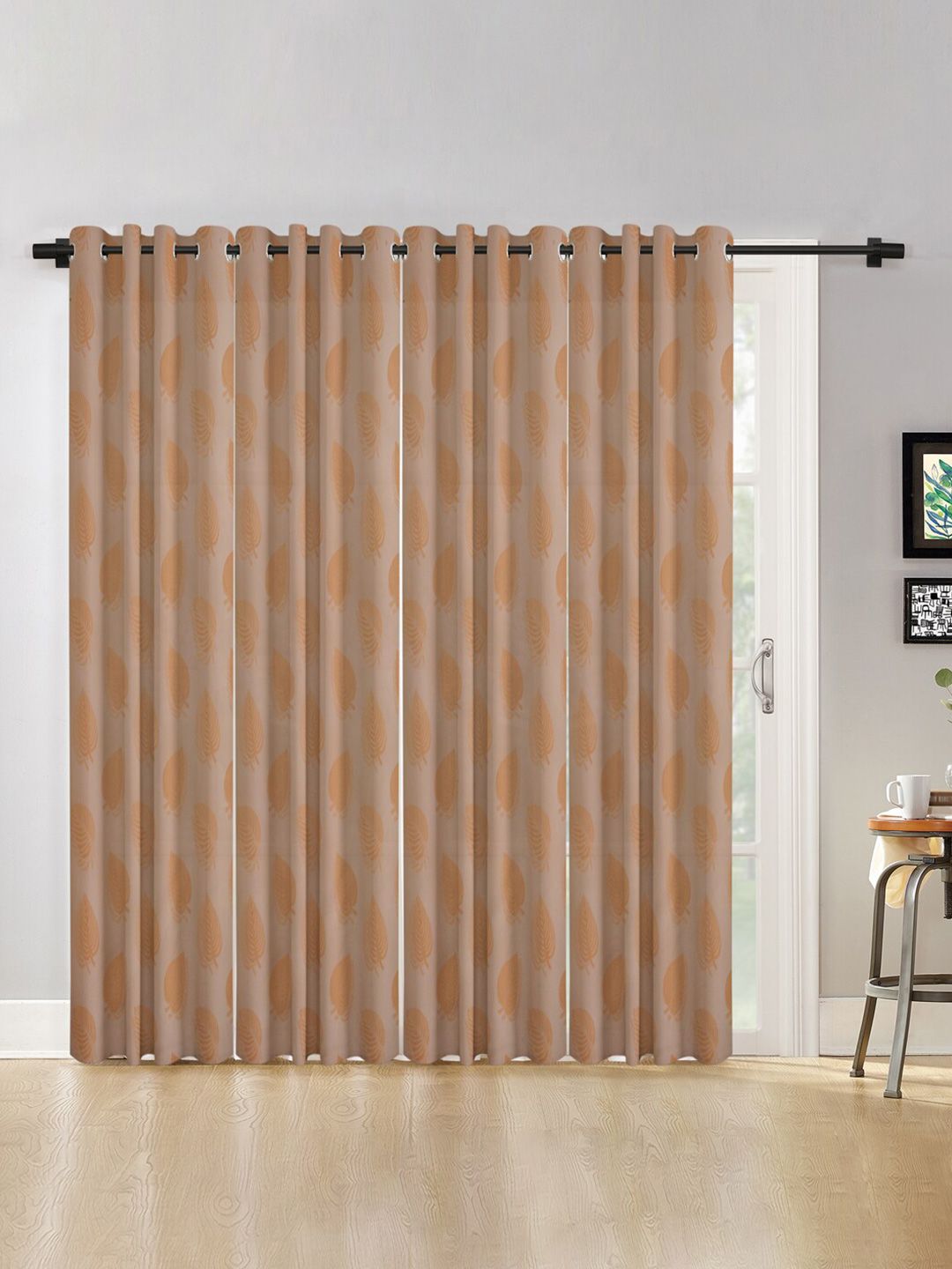 HOSTA HOMES Brown Set of 4 Floral Long Door Curtain Price in India