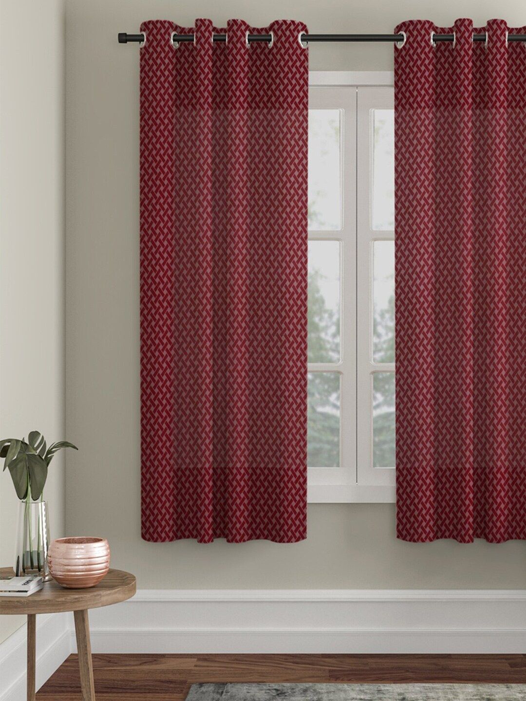 HOSTA HOMES Maroon Geometric Window Curtain Price in India