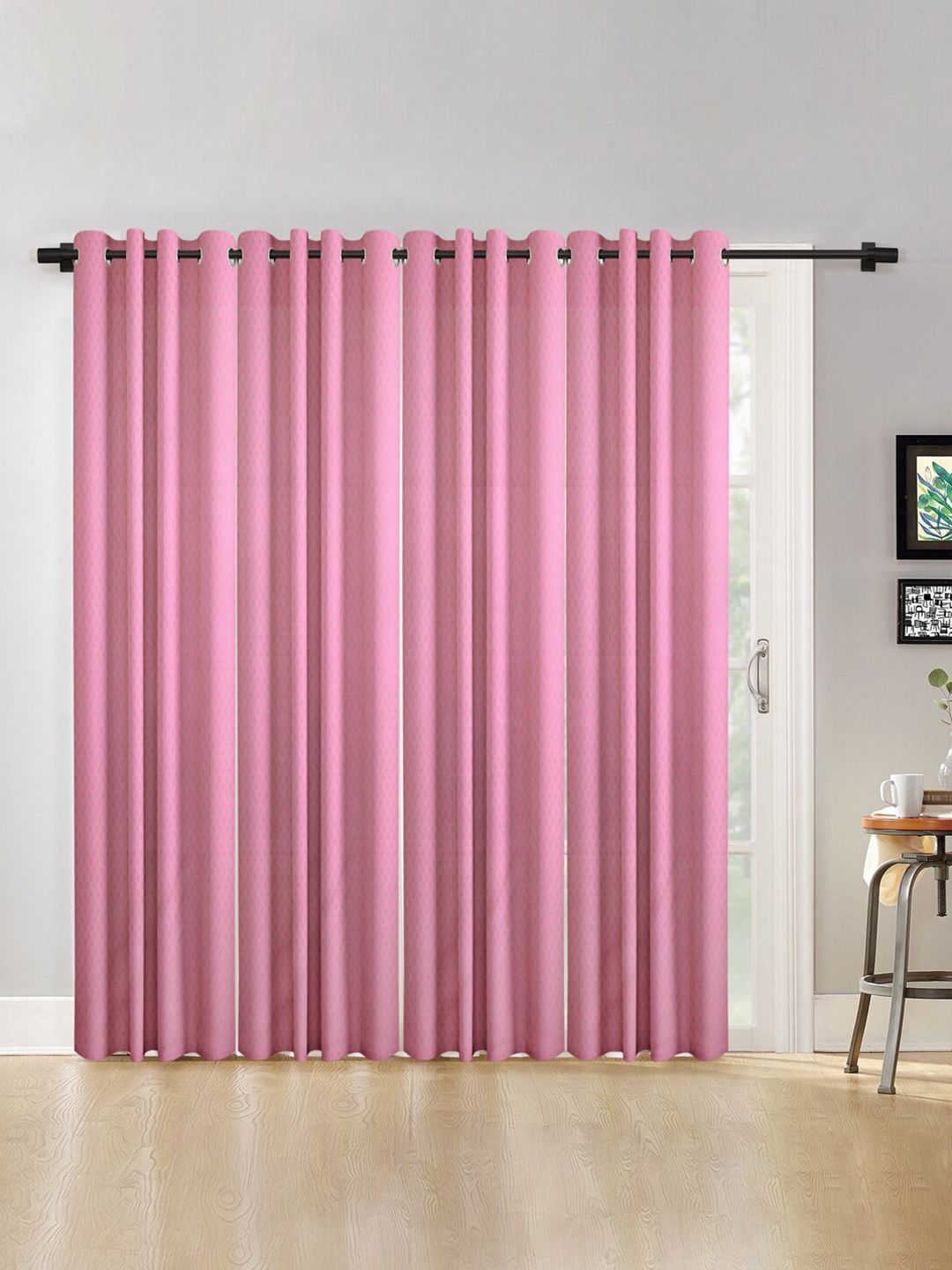 HOSTA HOMES Pink Set of 4 Geometric Sheer Long Door Curtains Price in India