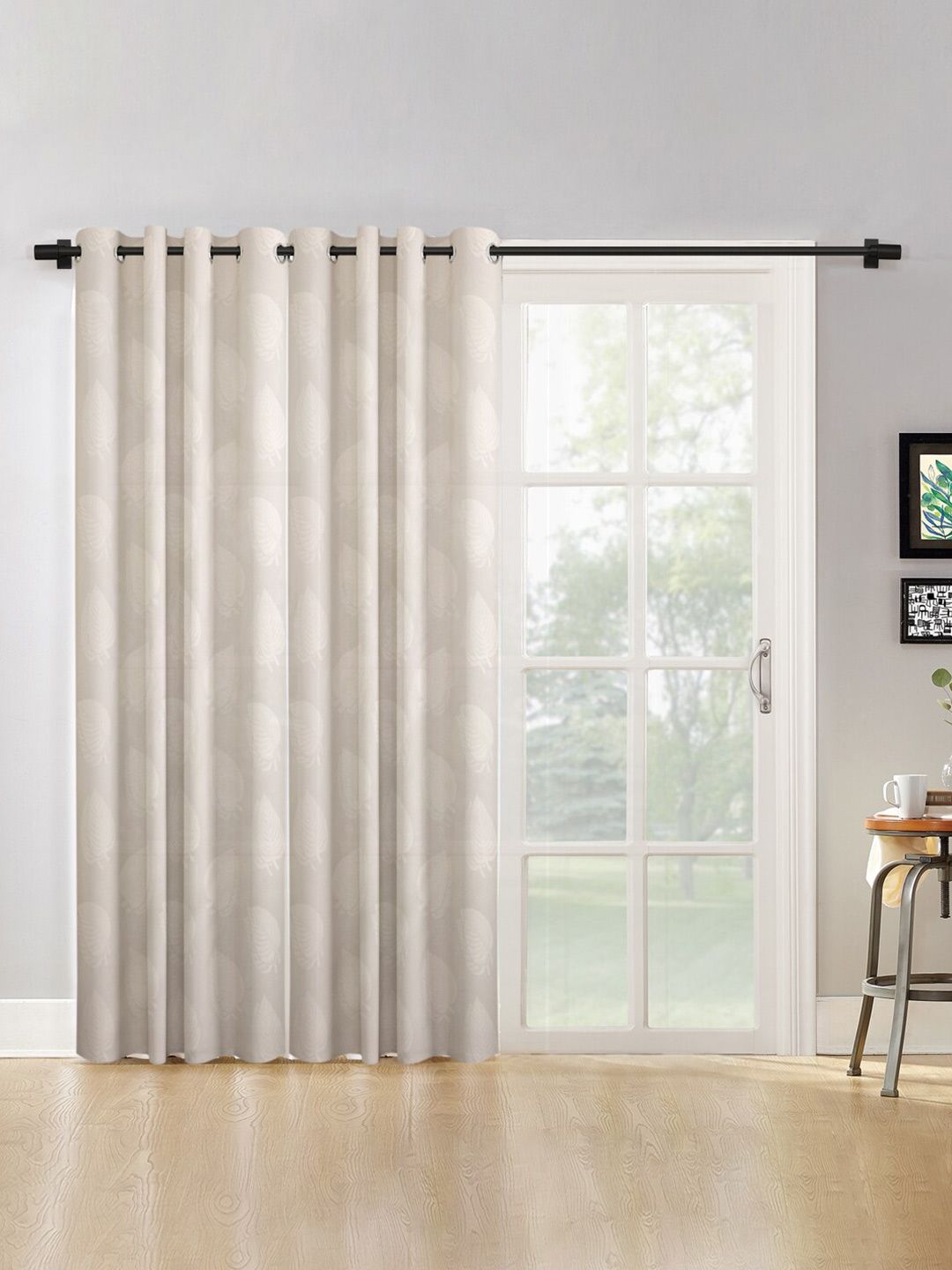 HOSTA HOMES Pack Of 2 Cream-Coloured Self Design Long Door Curtain Price in India