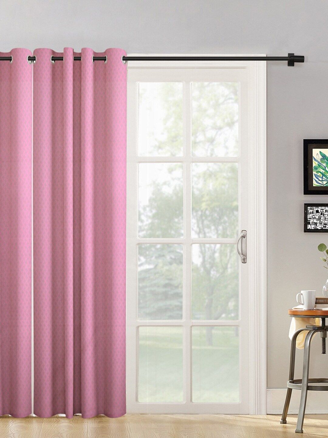 HOSTA HOMES Pink Geometric Long Door Curtain Price in India