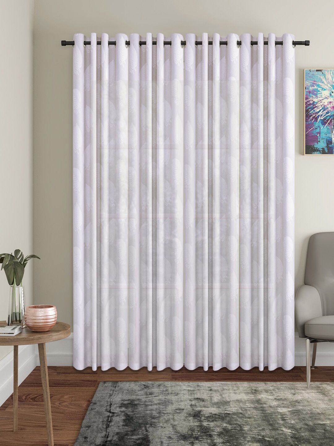 HOSTA HOMES Set Of 4 White Floral Door Curtain Price in India