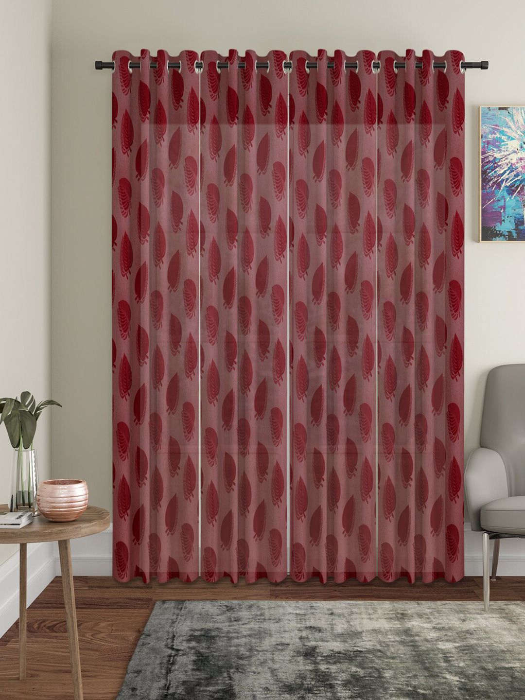 HOSTA HOMES Pack Of 4 Maroon Self Design Door Curtain Price in India