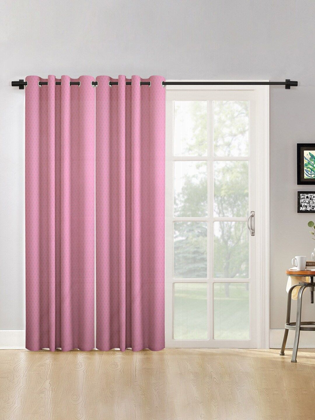 HOSTA HOMES Pack Of 2 Pink Self Design Long Door Curtain Price in India