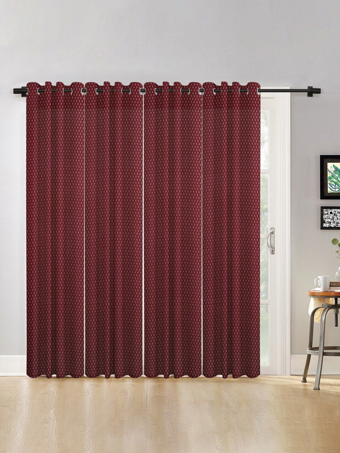 HOSTA HOMES Pack Of 4 Maroon Self Design Long Door Curtain Price in India