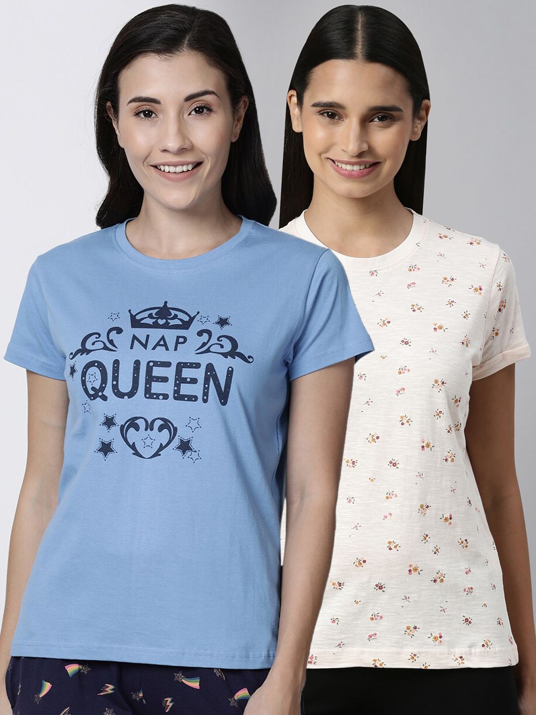 Kryptic Women Pack Of 2 Printed Pure Cotton Lounge T-Shirts Price in India